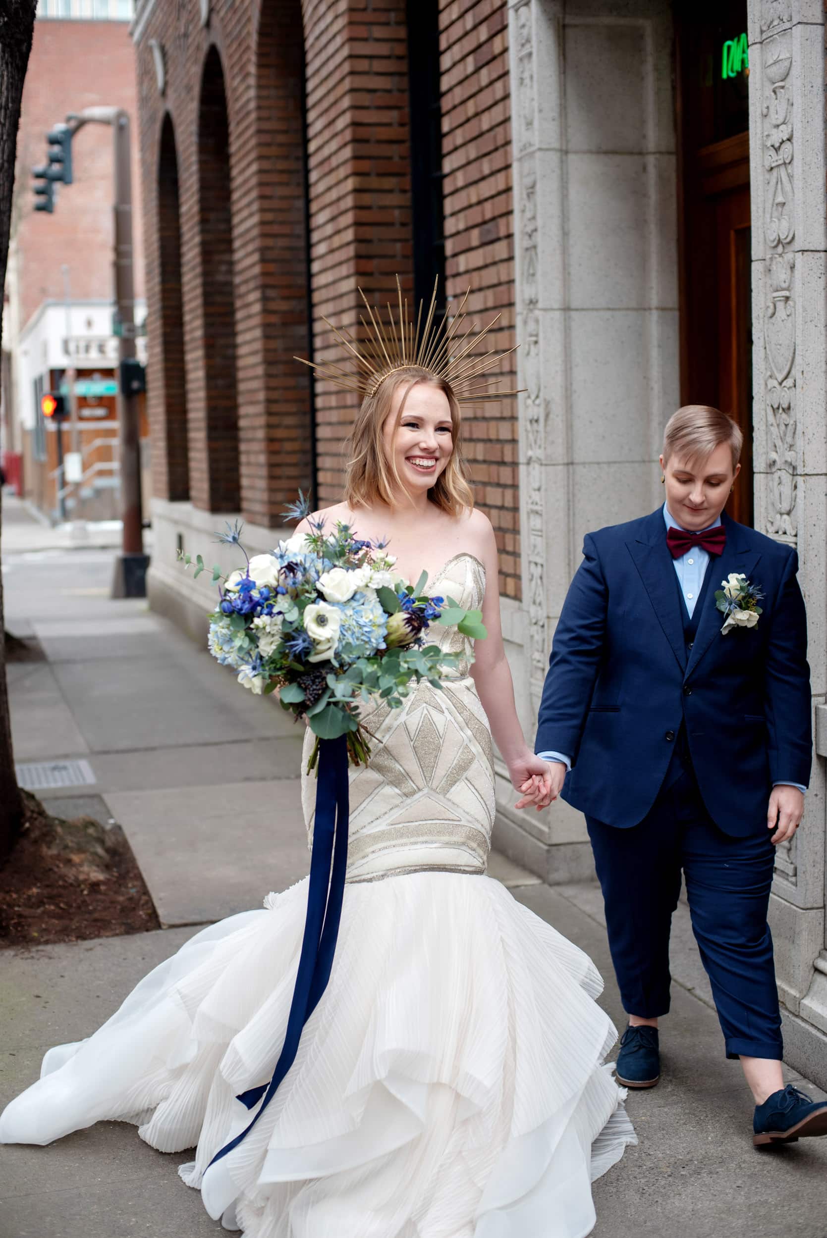 queer wedding, pdx pride, portland gay pride, gay wedding, lesbian wedding, blue wedding, classic blue wedding, blue bouquet, wedding bouquet, bride bouquet. portland florist, portland wedding venue, portland wedding florist, portland wedding flowers, oregon wedding florist, oregon wedding flowers, oregon florist, celestial wedding