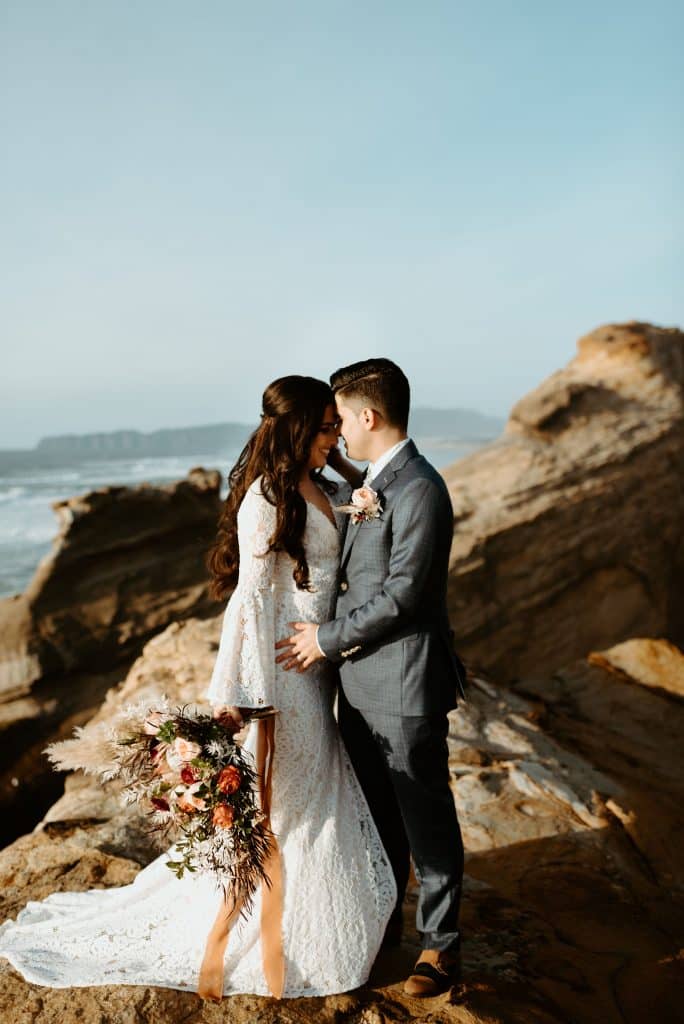 couple adventure session, bride and groom, bridal bouquet, boutonniere, boho bridal bouquet, boho wedding, portland wedding florist, portland wedding flowers, oregon wedding flowers, oregon wedding florist