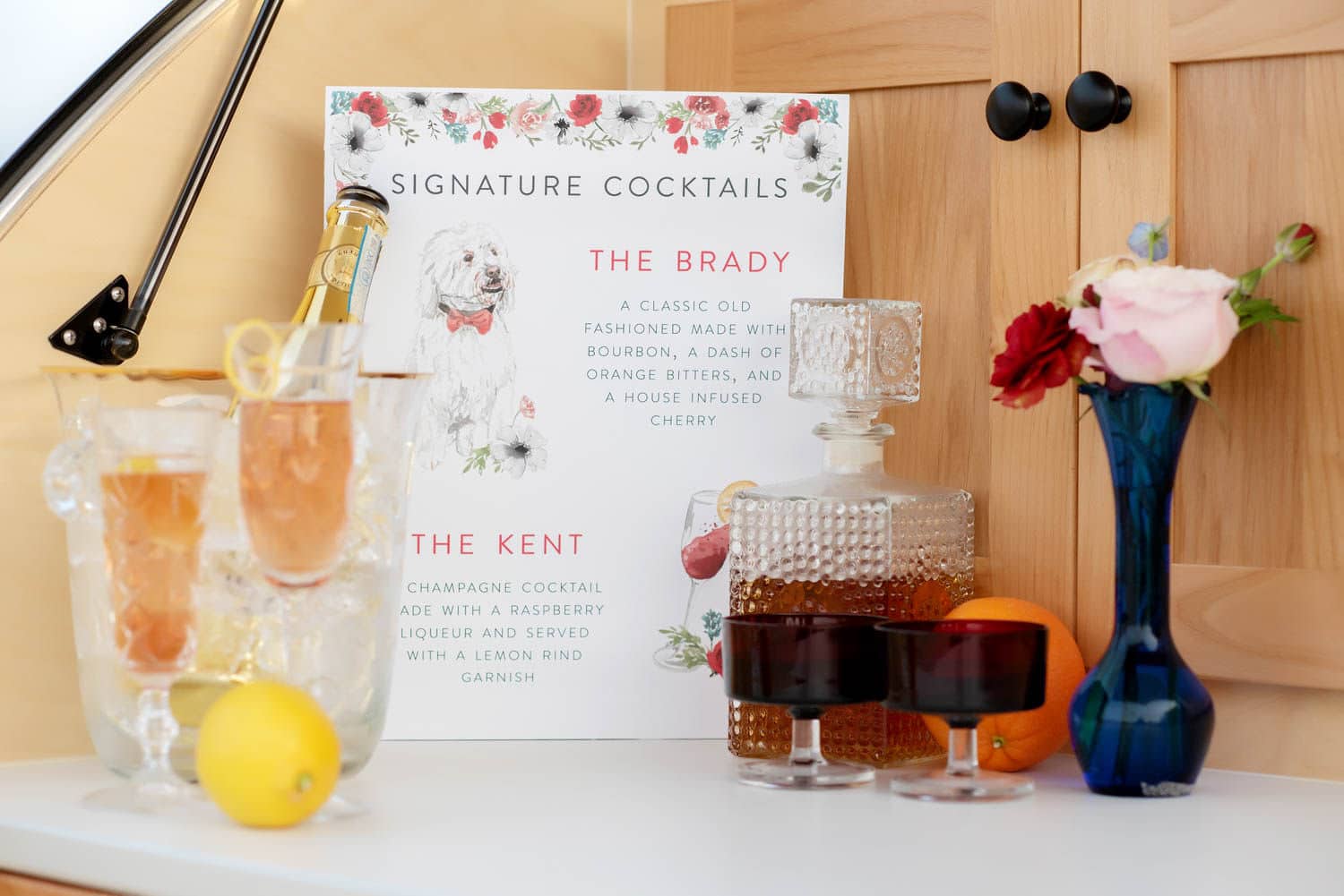 white blue and red wedding decor inspiration on oregon coast signature cocktail, wedding cocktail, wedding signature cocktail, wedding stationery, handlettering, wedding details
